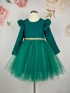Dievčenské spoločenské zelené šaty s mašľou