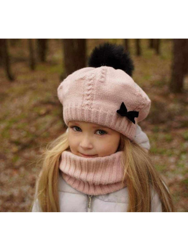 Zimná súprava pre dievča baret s brmbolcom a komínom
