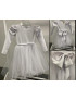 Dievčenské spoločenské biele šaty s mašľou