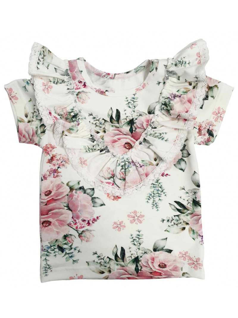 Dievčenské tričko s volánmi a potlačou kvetín
