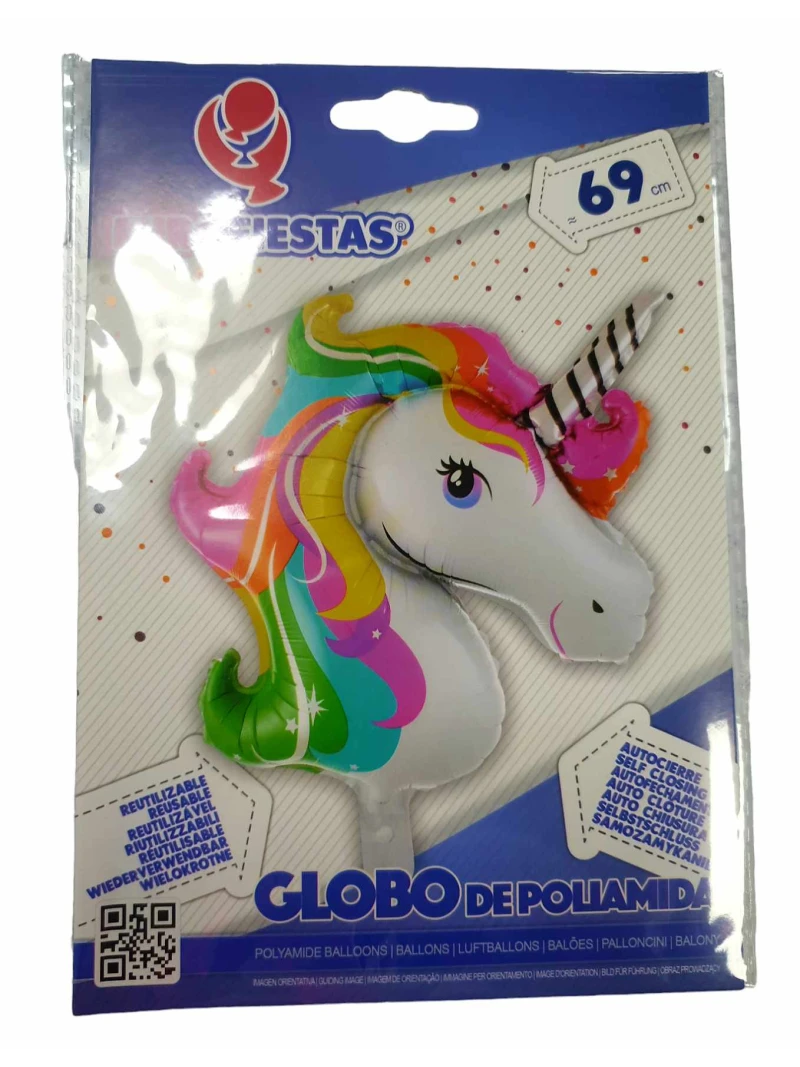 Viacfarebný balón s hlavou jednorožca