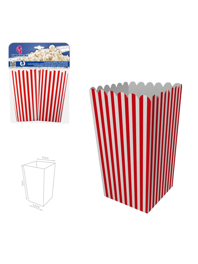 Popcorn box - červený s pásikmi (3ks v balení)