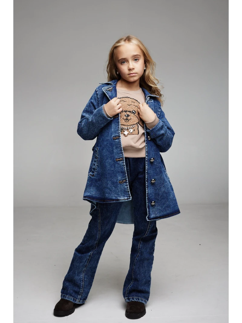 Dievčenský rifľový kabát na gombíky