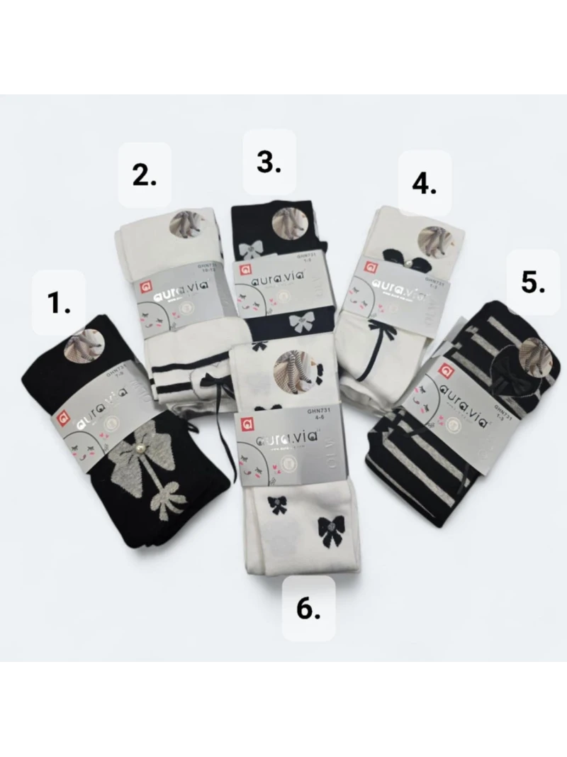 Dievčenské pančuchy čierne a biele so vzormi viac druhov