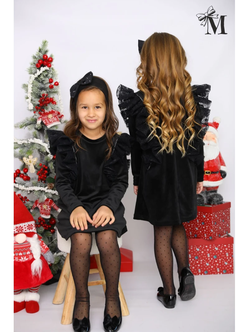 Dievčenské velúrové sviatočné šaty s čipkou