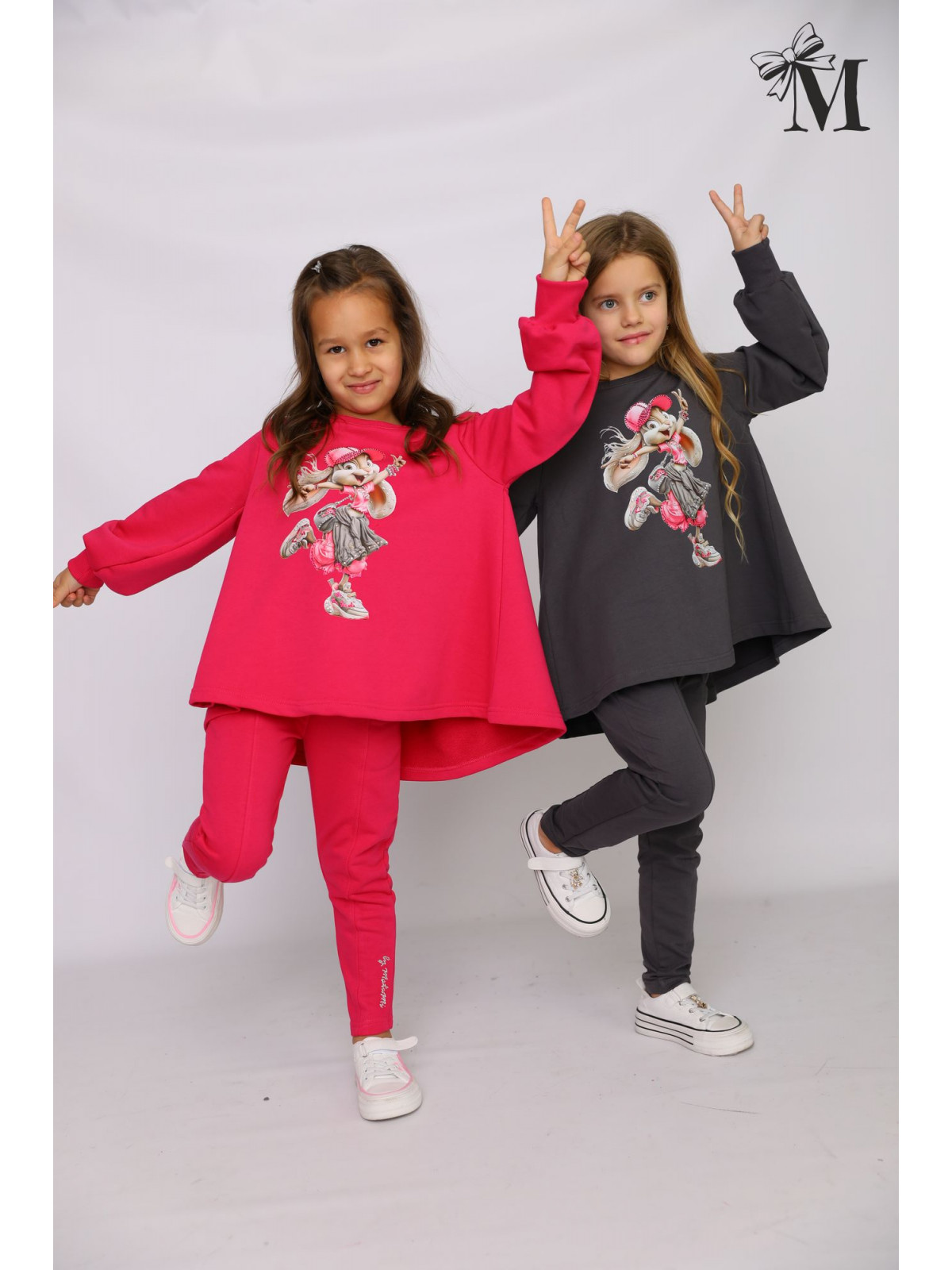 Dievčenský komplet s potlačou a zirkónmi 2 farby