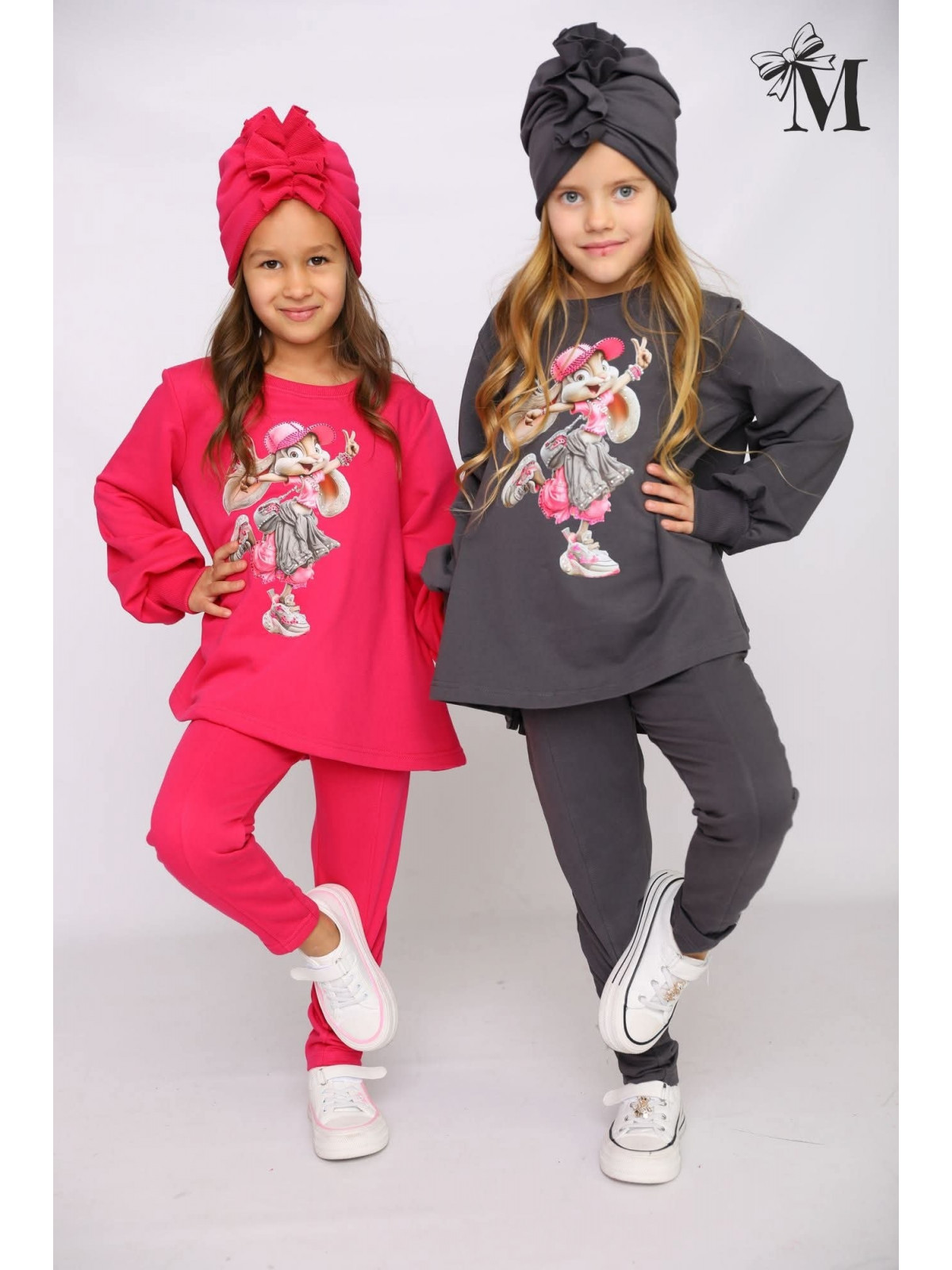 Dievčenský komplet s potlačou a zirkónmi 2 farby