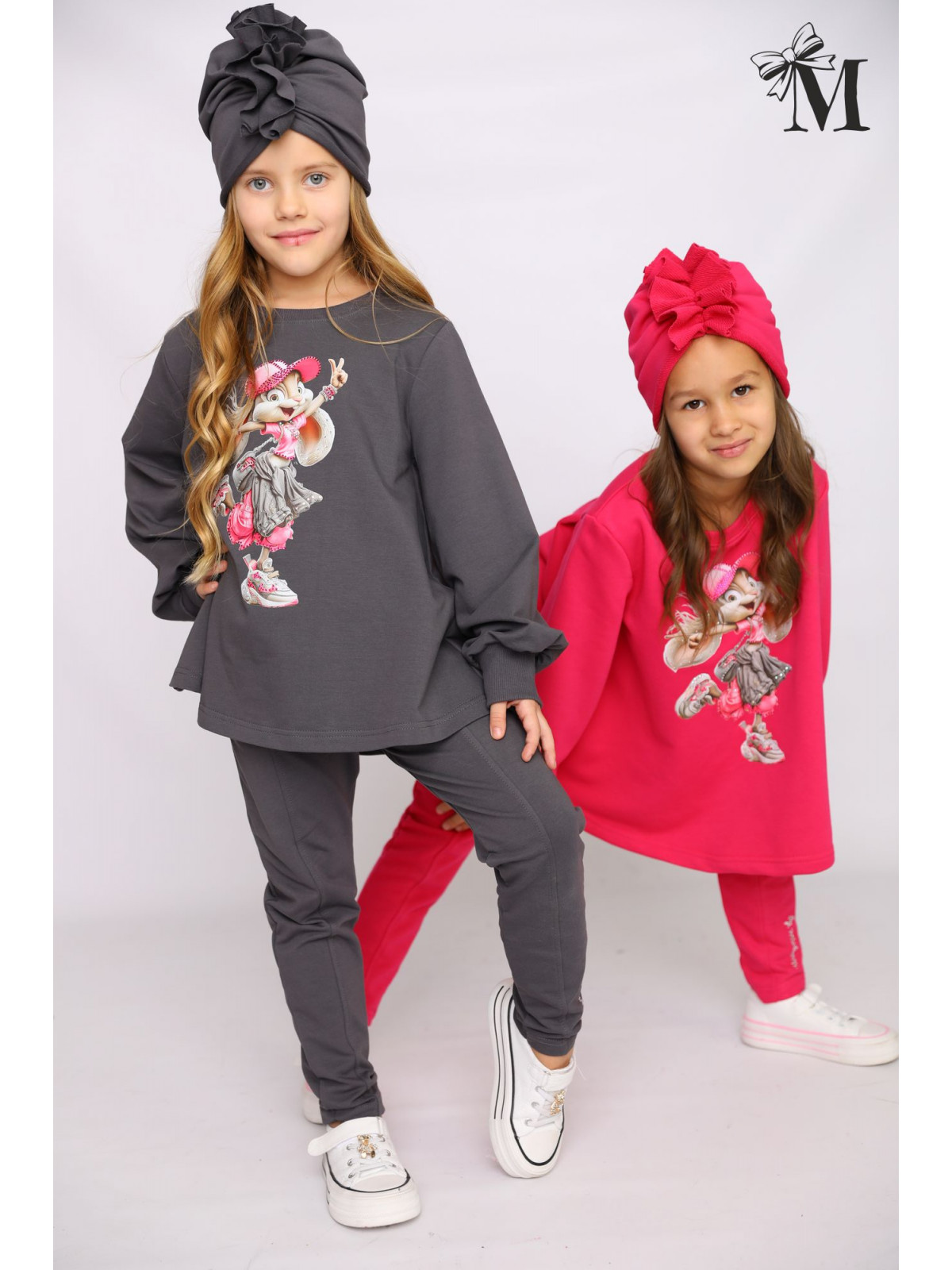 Dievčenský komplet s potlačou a zirkónmi 2 farby