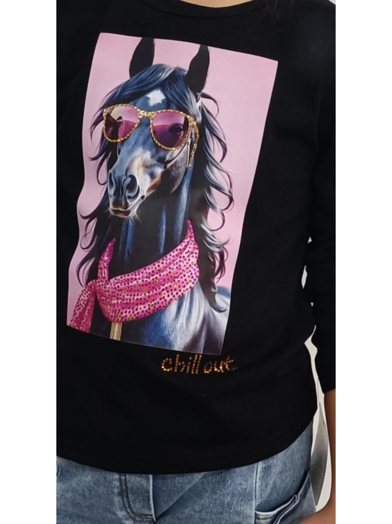 Dievčenské tričko krátky rukáv s potlačou a zirkónmi