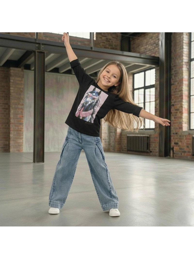 Dievčenské tričko krátky rukáv s potlačou a zirkónmi