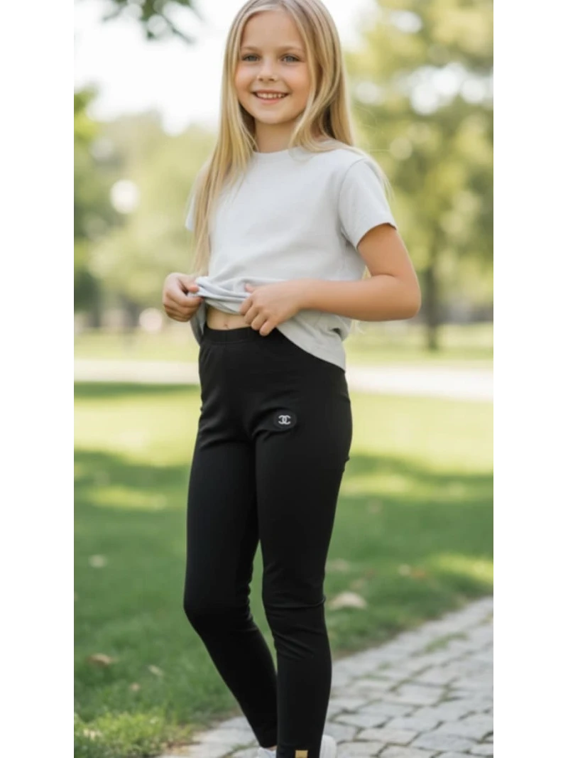 Dievčenské zateplené legíny s aplikáciou 2 farby