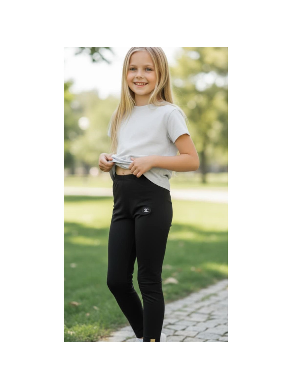 Dievčenské zateplené legíny s aplikáciou 2 farby