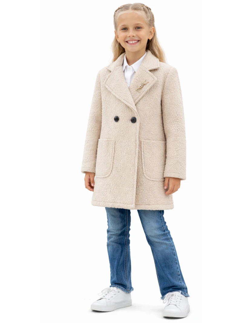 Dievčenský jarný kabát s brošňou 2 farby