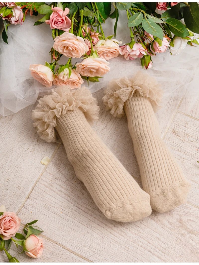 Ponožky s ozdobným tylom viac farieb
