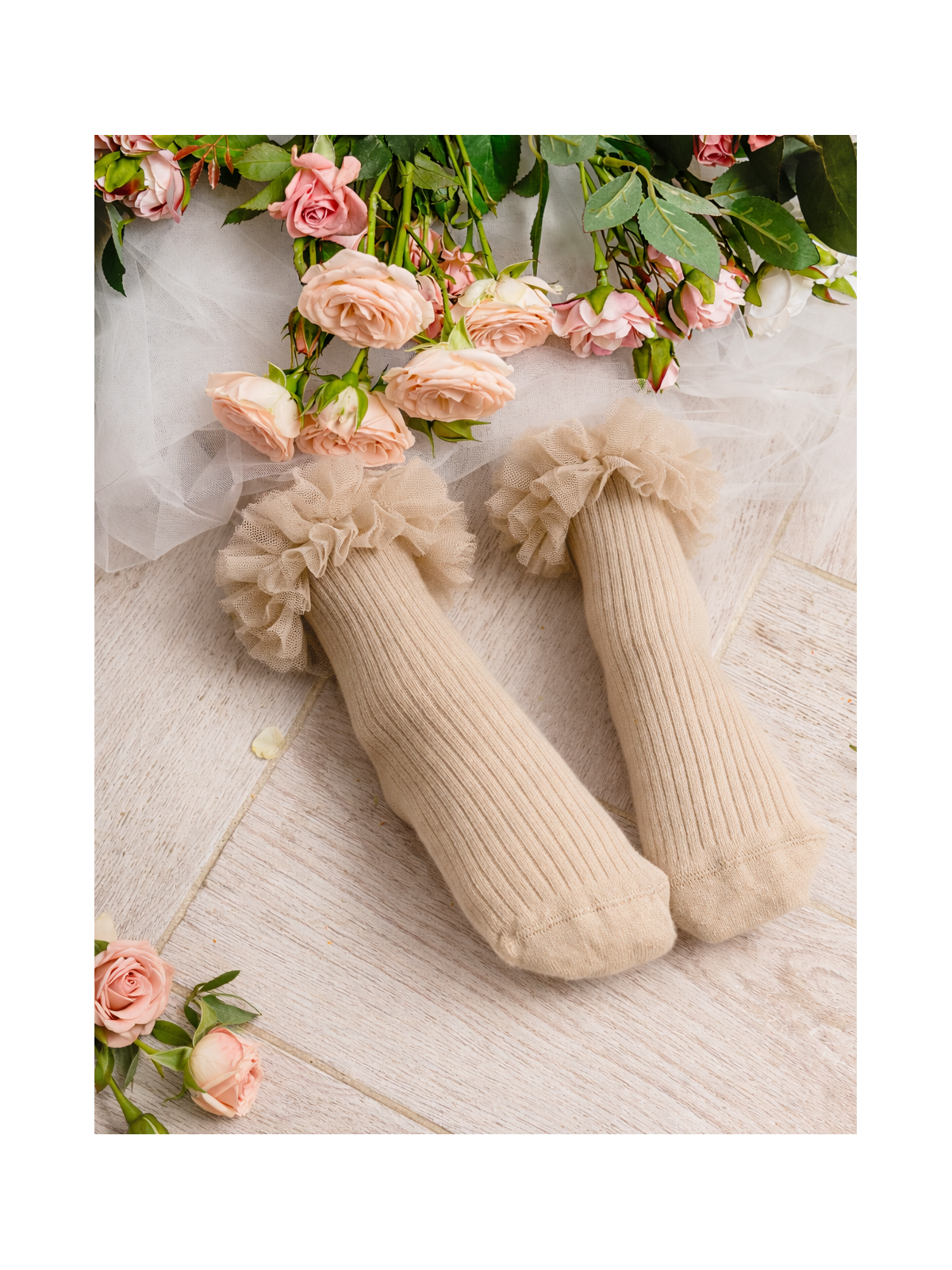 Ponožky s ozdobným tylom viac farieb