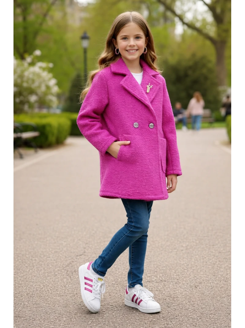 Dievčenský jarný kabát s brošňou 3 farby