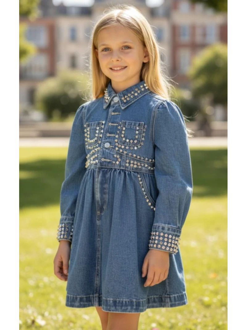 Dievčenské rifľové šaty s vybíjaním