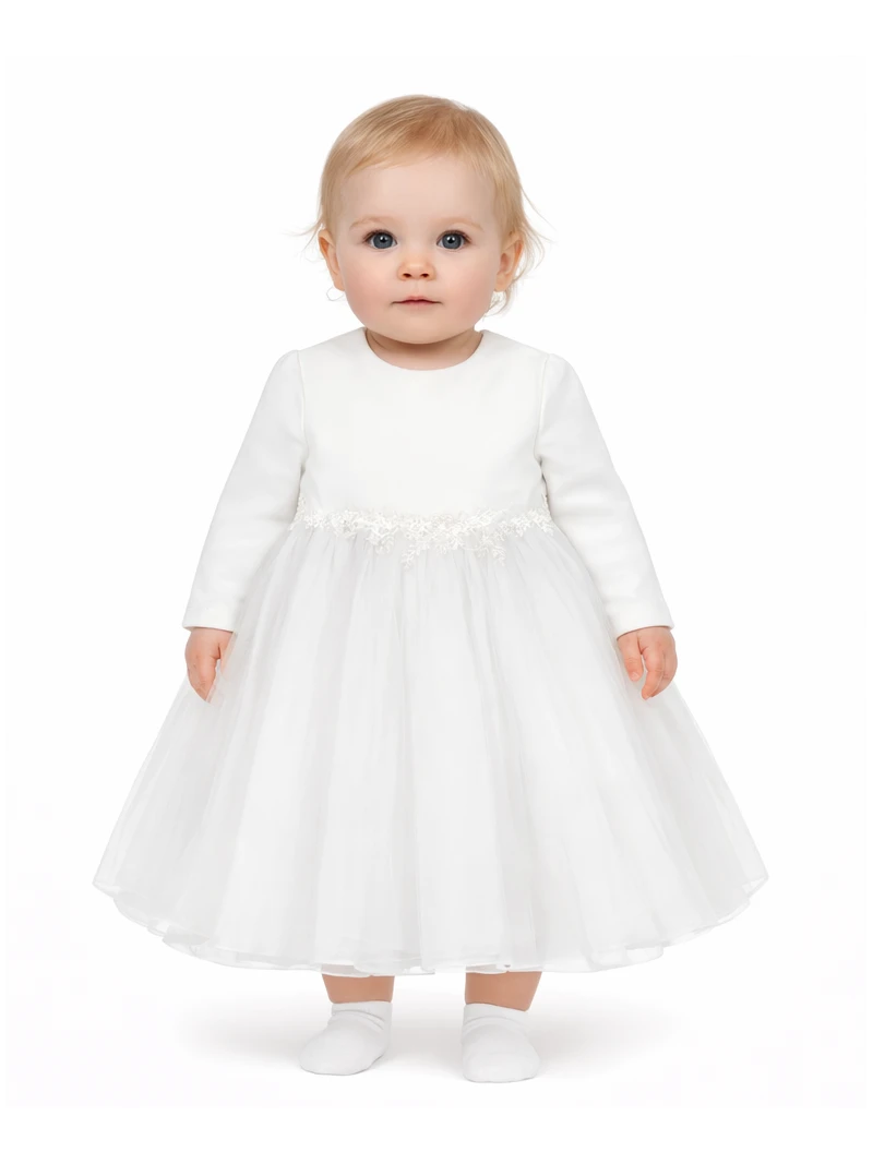 Dievčenské biele spoločenské šaty s tylovou sukničkou