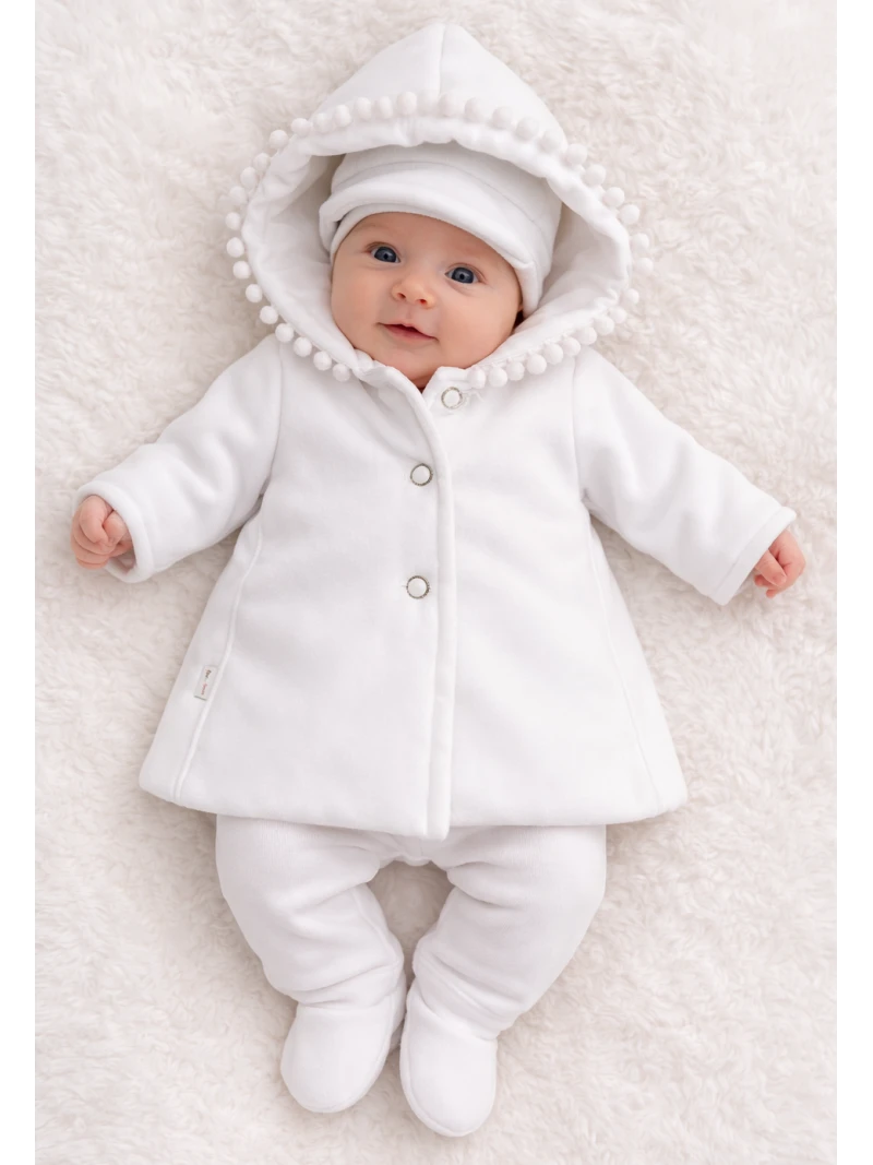 Spoločenský kabátik na gombíky s čiapočkou