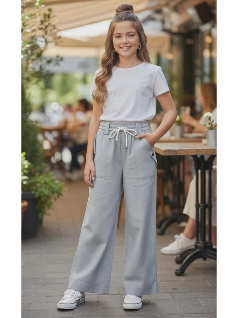 Dievčenské široké nohavice v páse na gumu