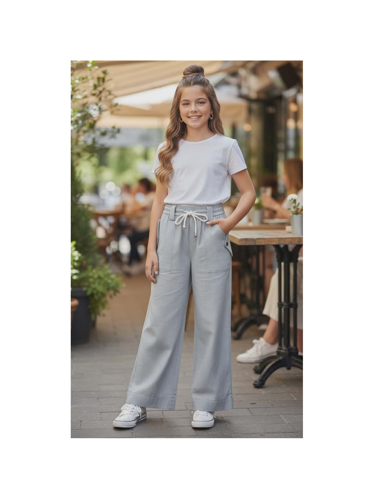 Dievčenské široké nohavice v páse na gumu