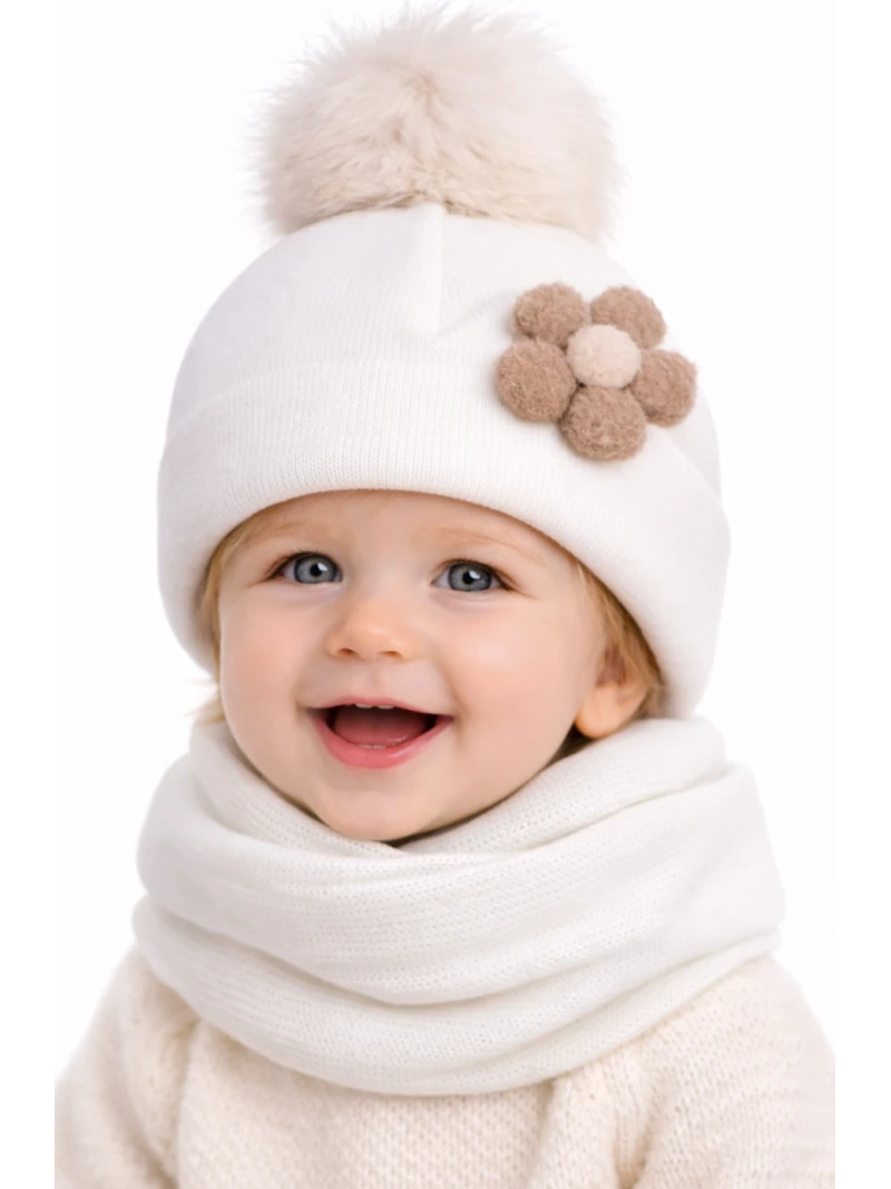 Dievčenská  čiapka zateplená so šálom dve farby