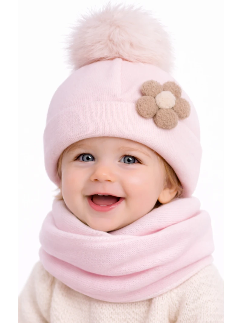 Dievčenská  čiapka zateplená so šálom dve farby