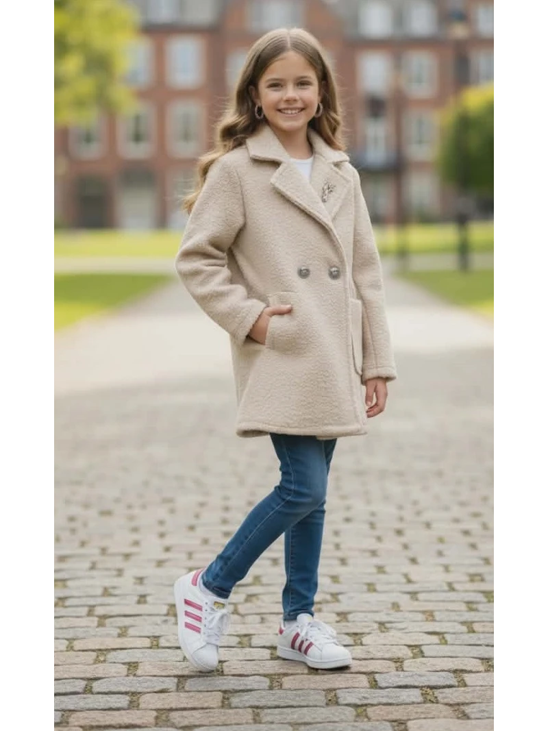 Dievčenský jarný kabát s brošňou 3 farby