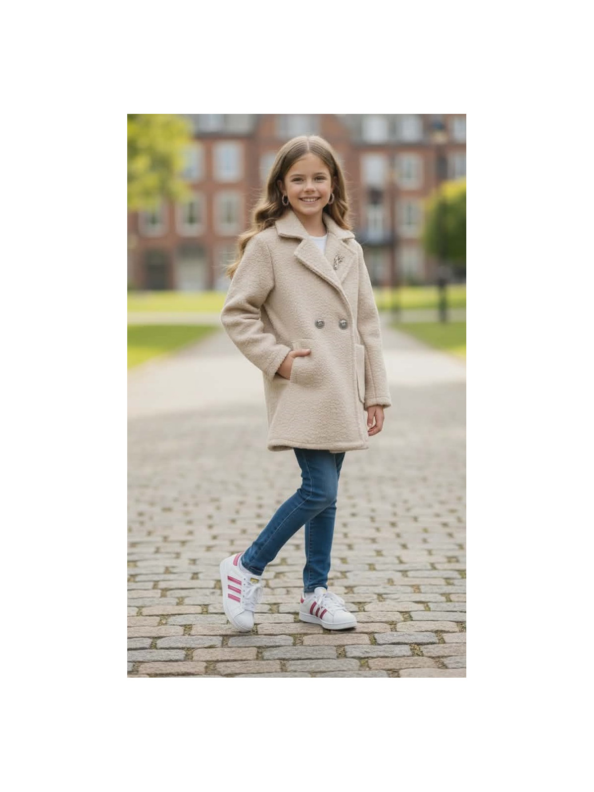 Dievčenský jarný kabát s brošňou 3 farby