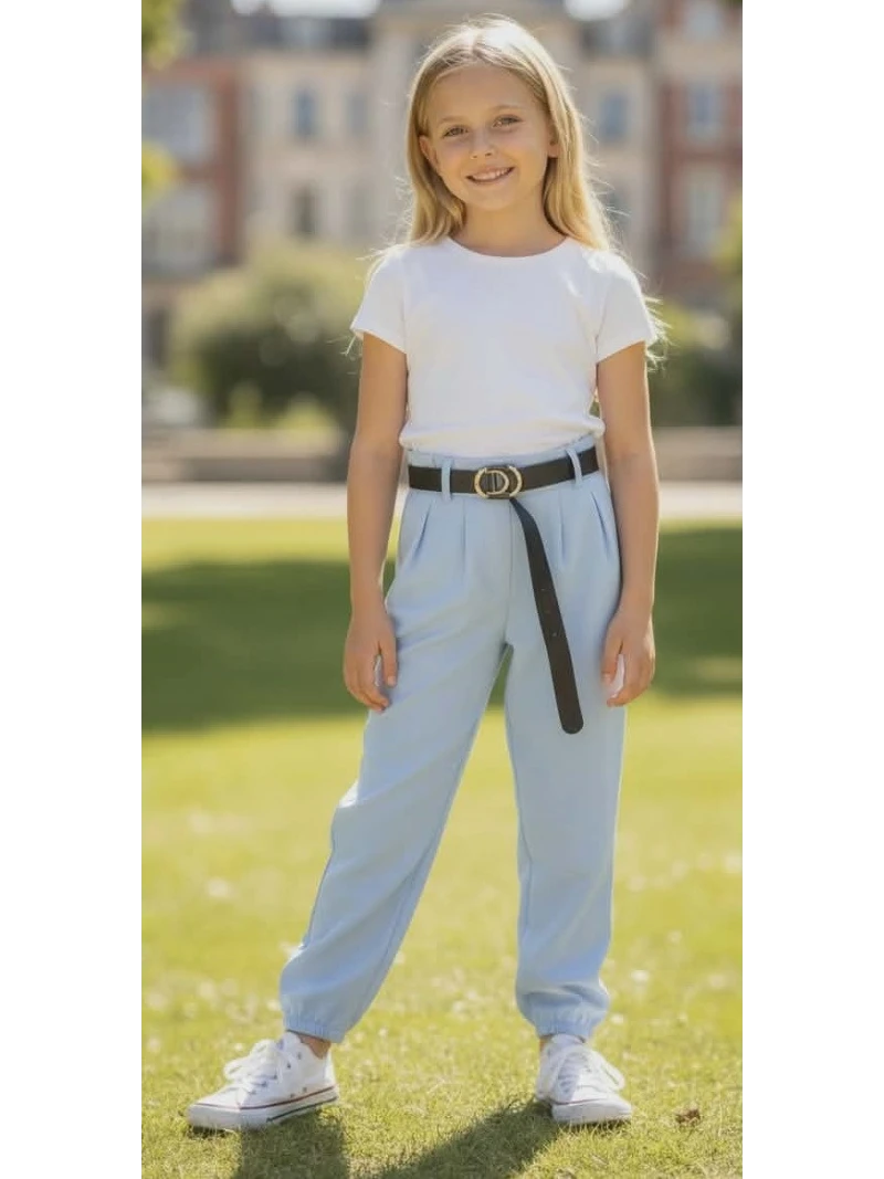 Dievčenské nohavice s opaskom 2 farby