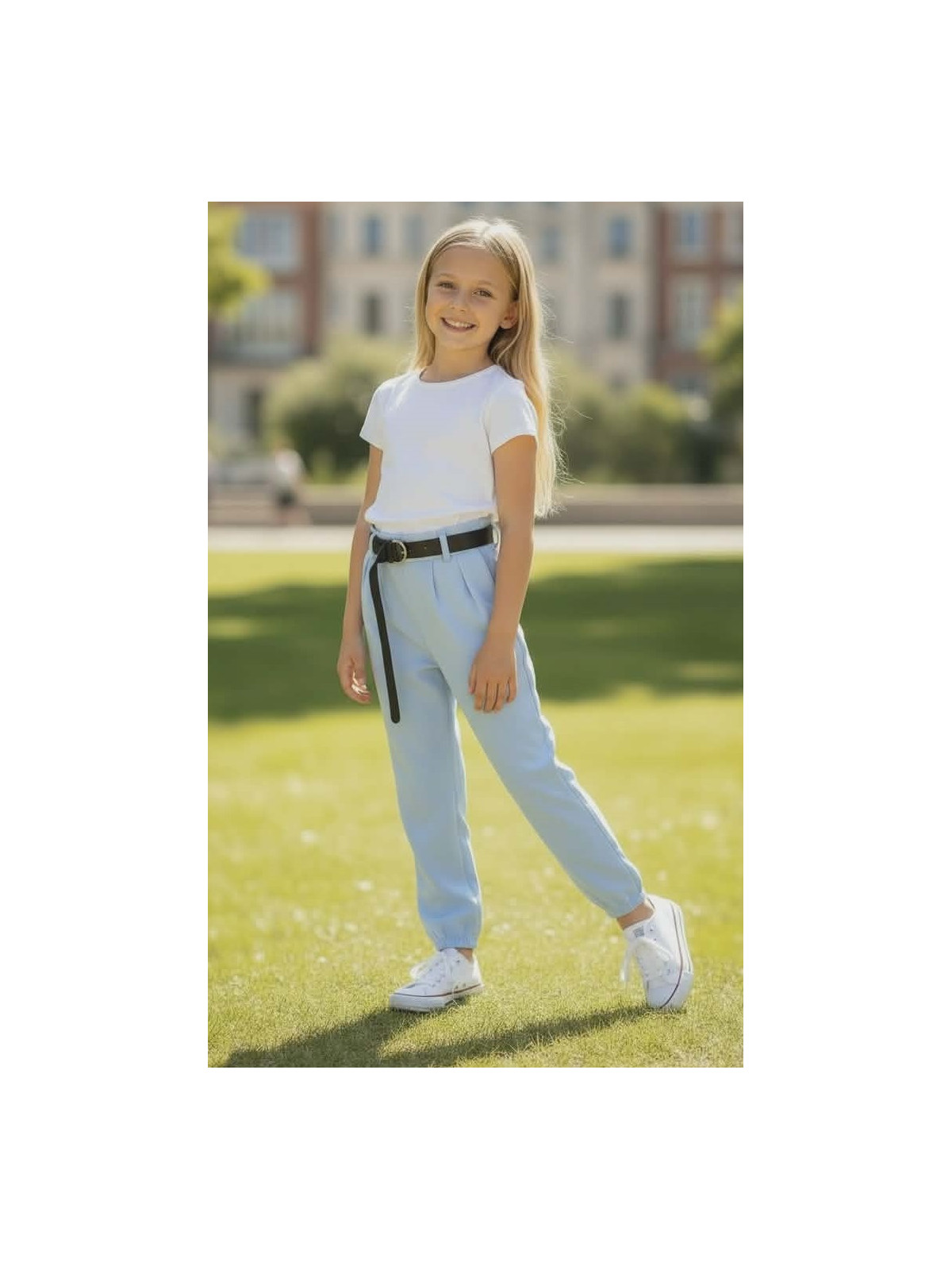 Dievčenské nohavice s opaskom 2 farby