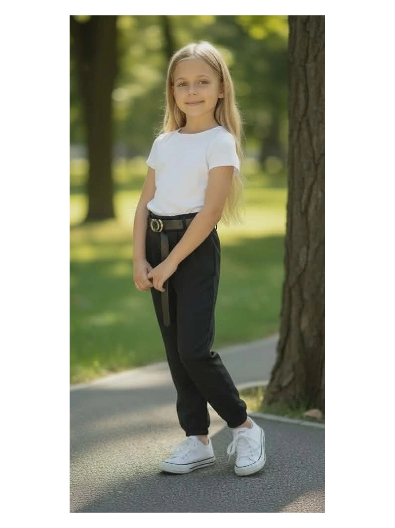 Dievčenské nohavice s opaskom 2 farby