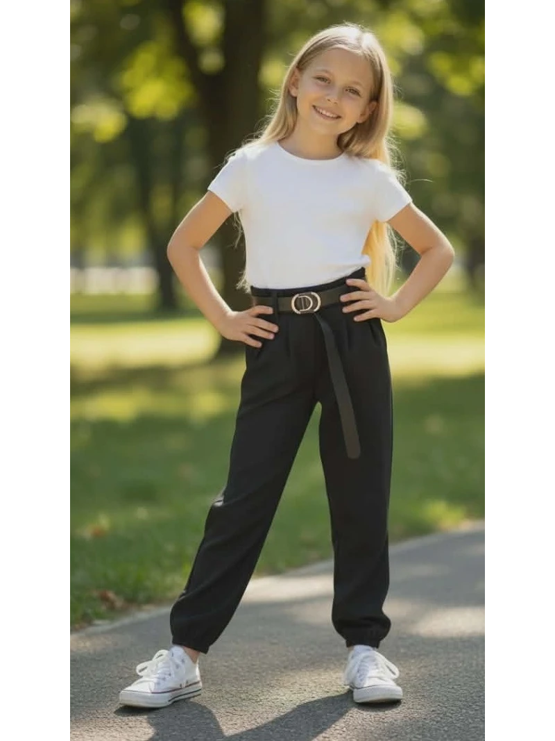 Dievčenské nohavice s opaskom 2 farby