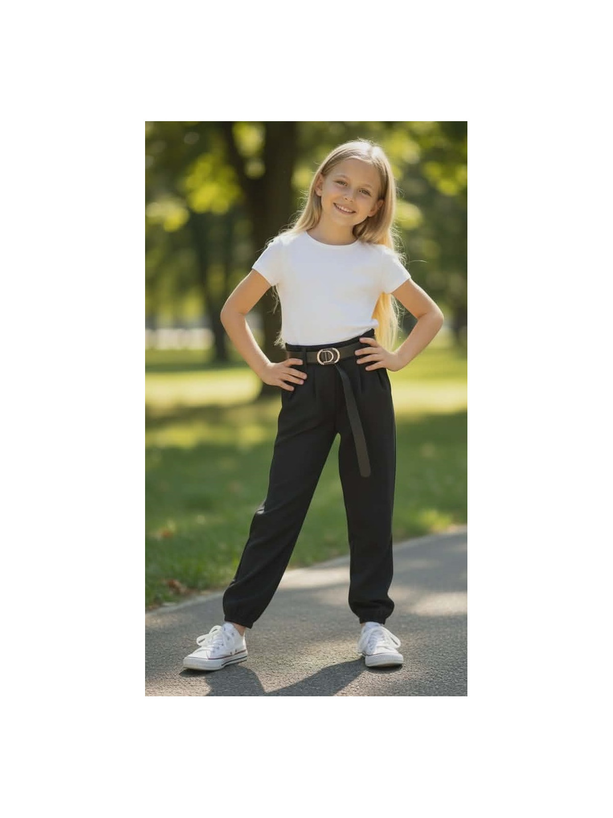 Dievčenské nohavice s opaskom 2 farby