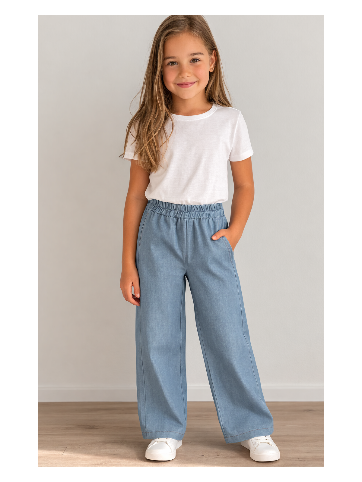 Dievčenské ľahké nohavice rifľového vzhľadu