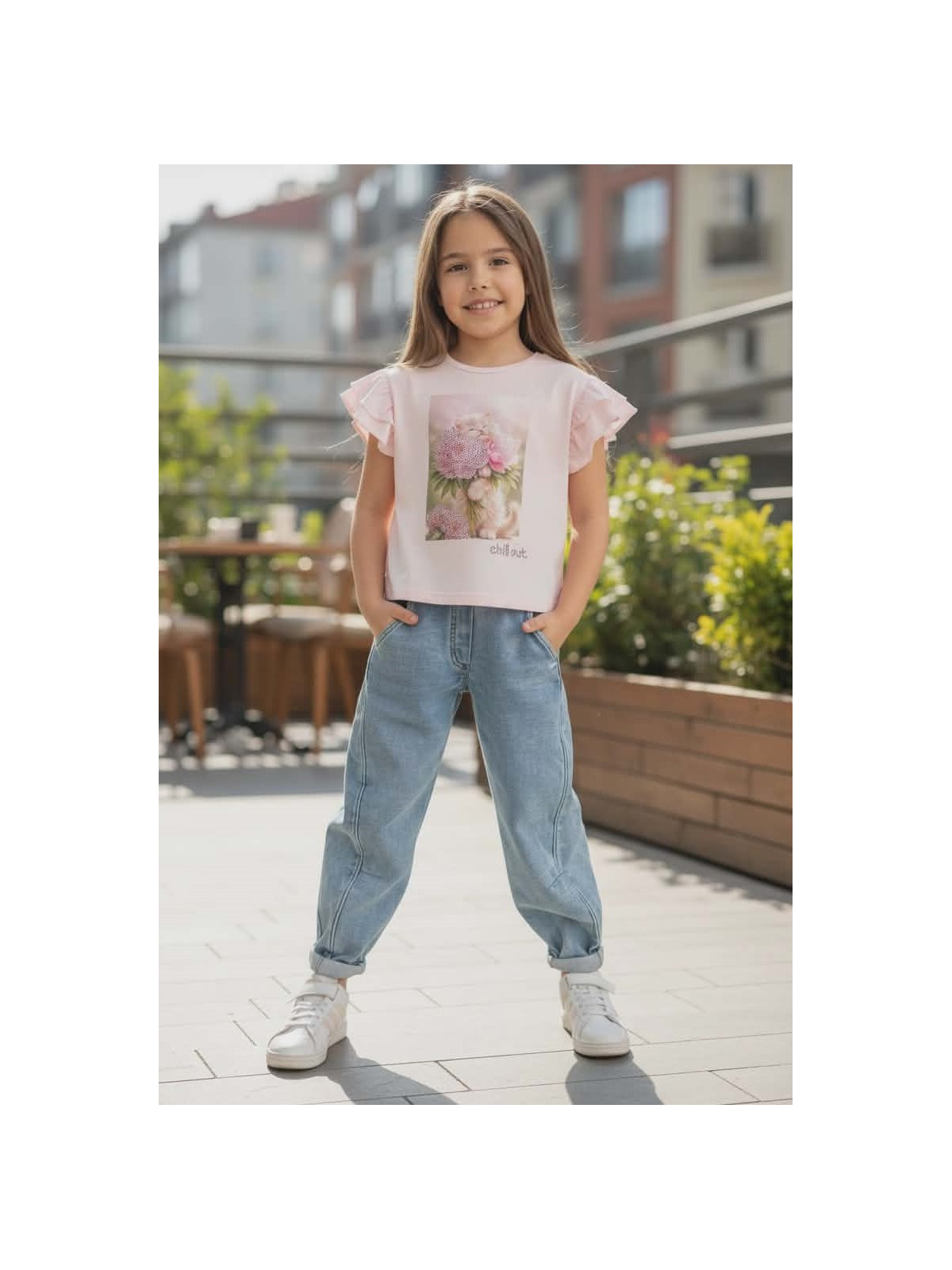 Dievčenské tričko s potlačou a zirkónmi Chill Out