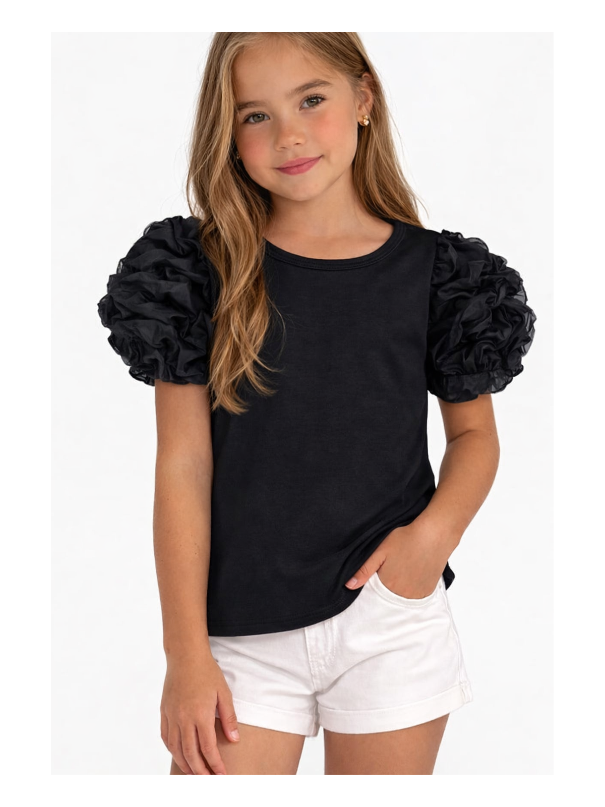 Dievčenské tričko s tylovými rukávmi