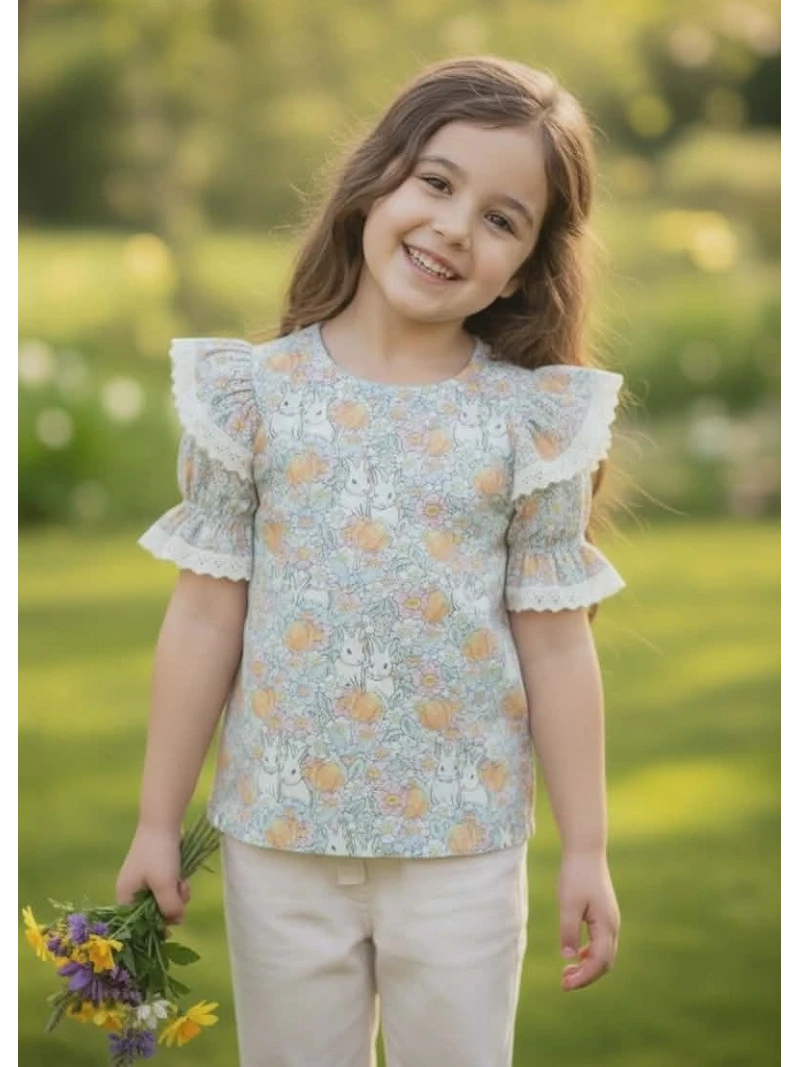 Dievčenské tričko s potlačou zajačikov Kaya