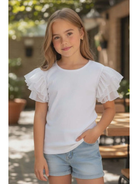 Dievčenské tričko s tylovými rukávmi