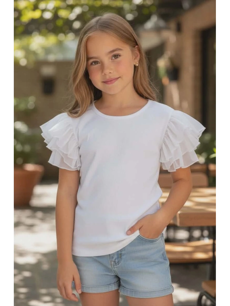Dievčenské tričko s tylovými rukávmi