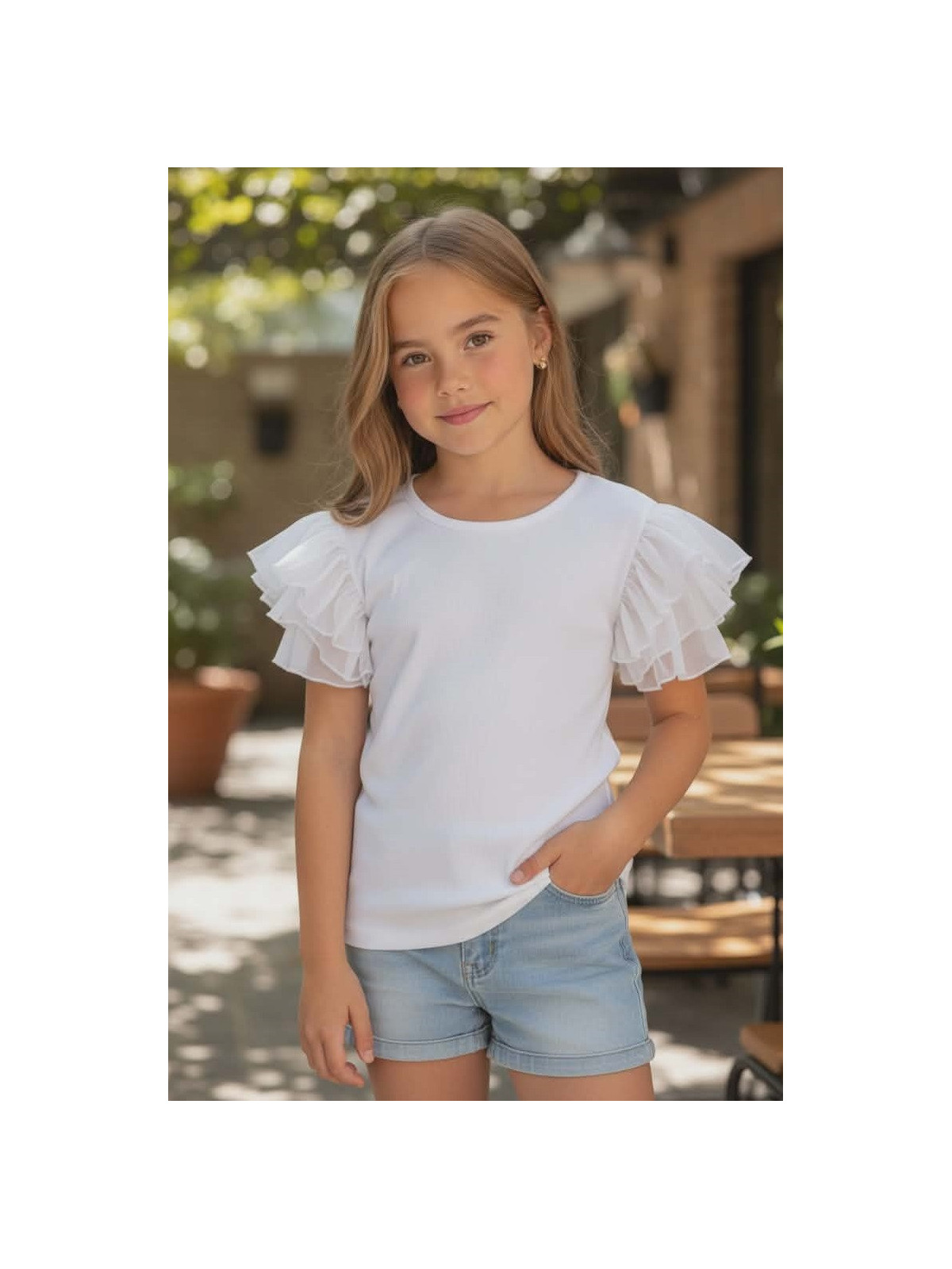 Dievčenské tričko s tylovými rukávmi