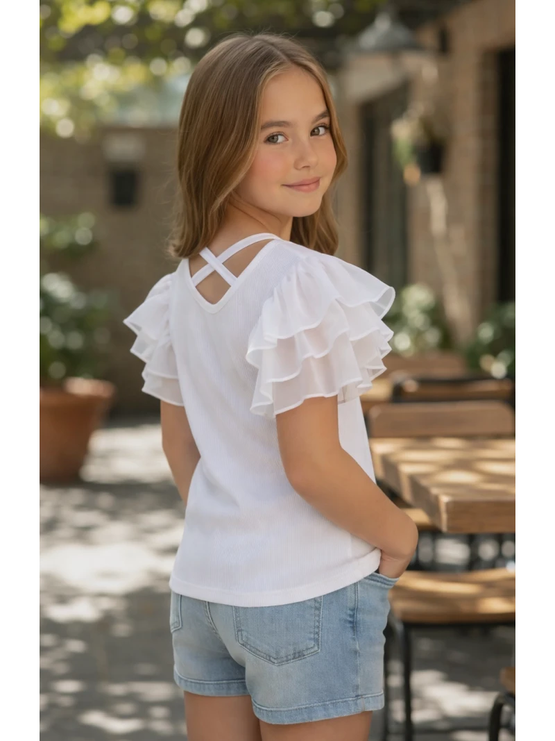 Dievčenské tričko s tylovými rukávmi