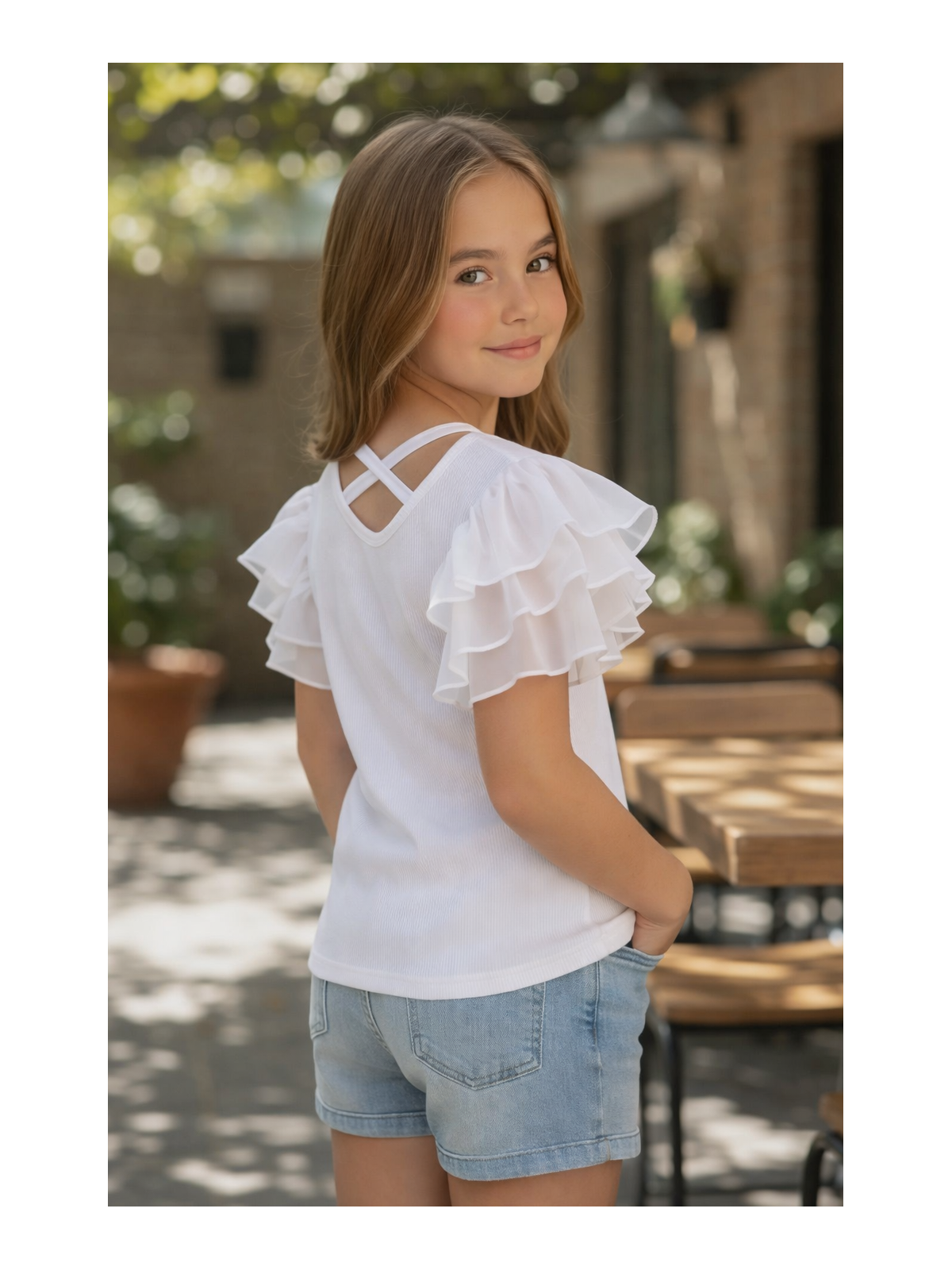 Dievčenské tričko s tylovými rukávmi
