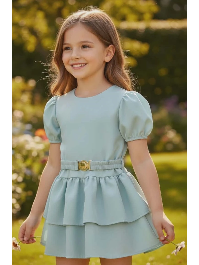Dievčenské elegantné šaty s opaskom