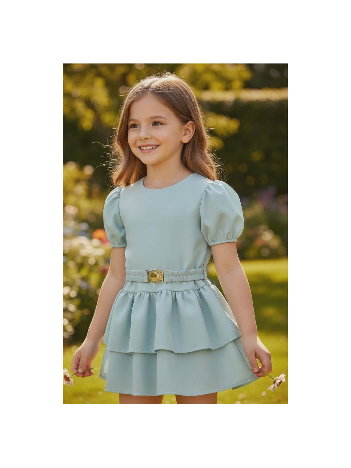 Dievčenské elegantné šaty s opaskom