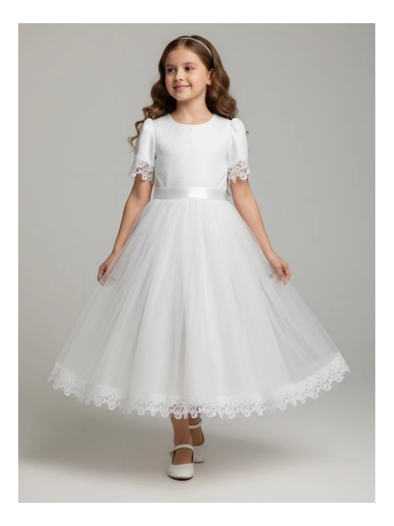 Dievčenské spoločenské šaty s čipkou na rukáve