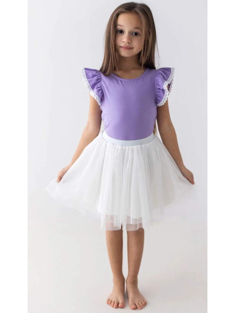 Dievčenské tričko s volánmi a čipkou