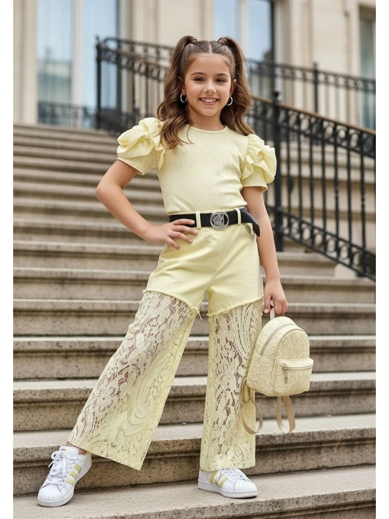 Dievčenské nohavice s čipkou 2 farby