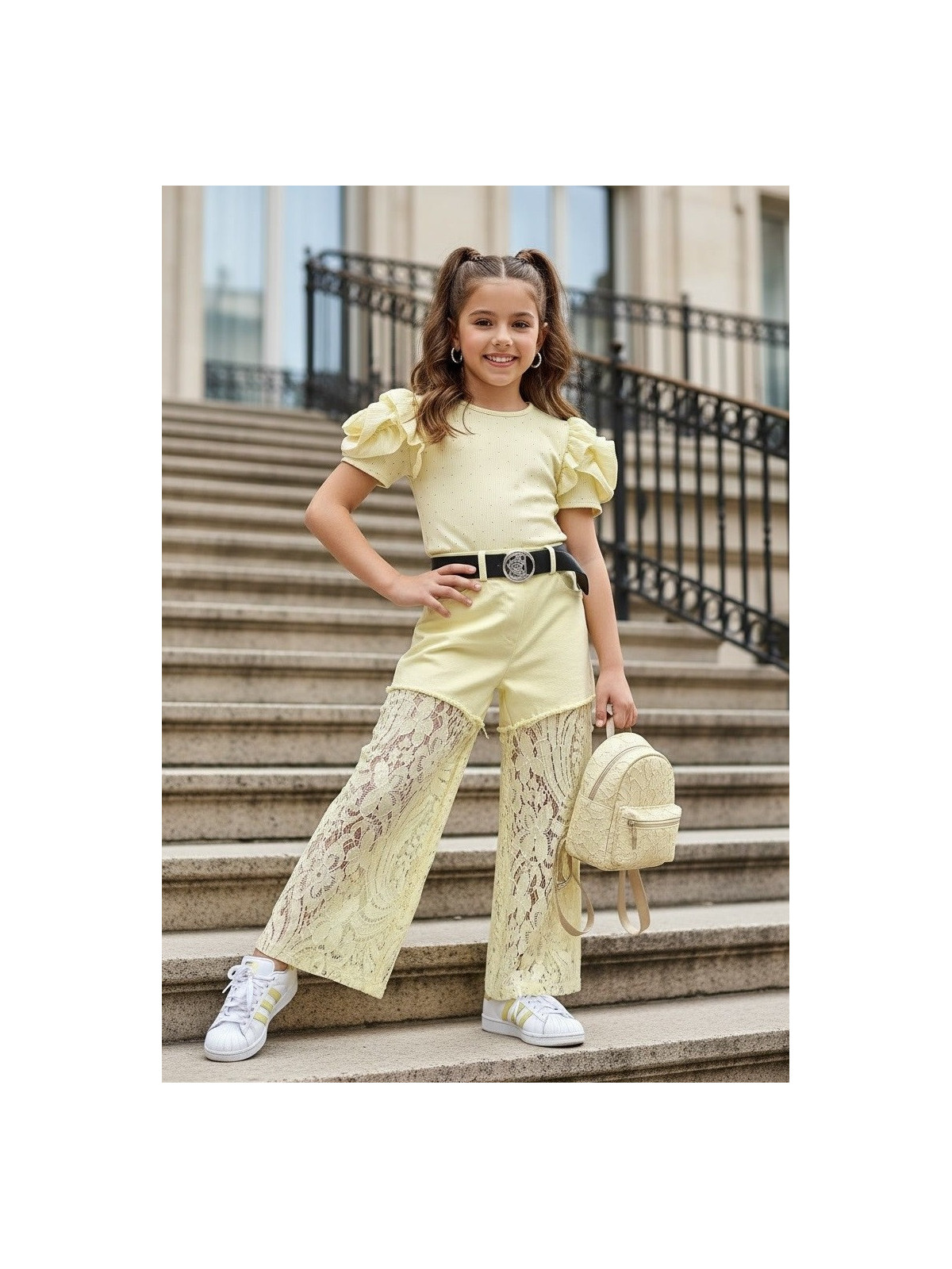 Dievčenské nohavice s čipkou 2 farby