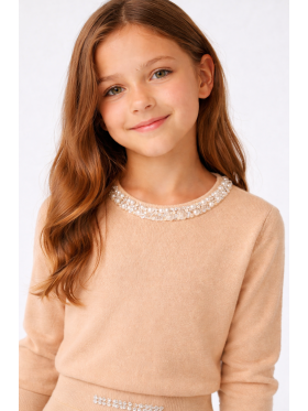 Dievčenský úpletový sveter so štrasom